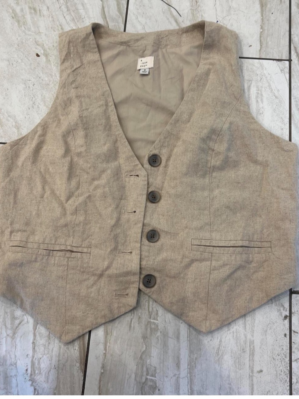 a new day Beige Linen-Look Button Front Vest